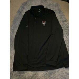 Adidas Polo Shirt Black Long Sleeve NC State Wolfpack Logo Size L